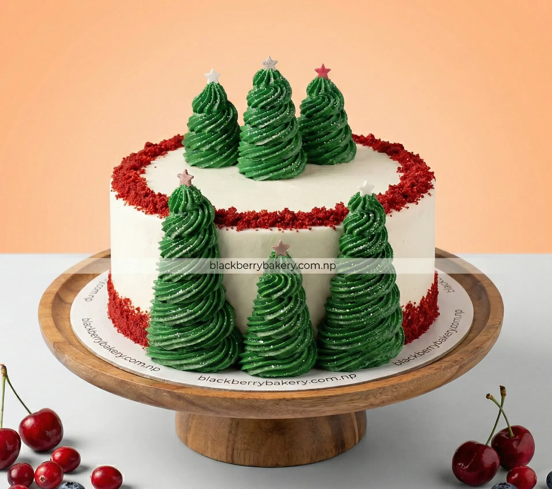 Christmas Cake Red -Trees 
