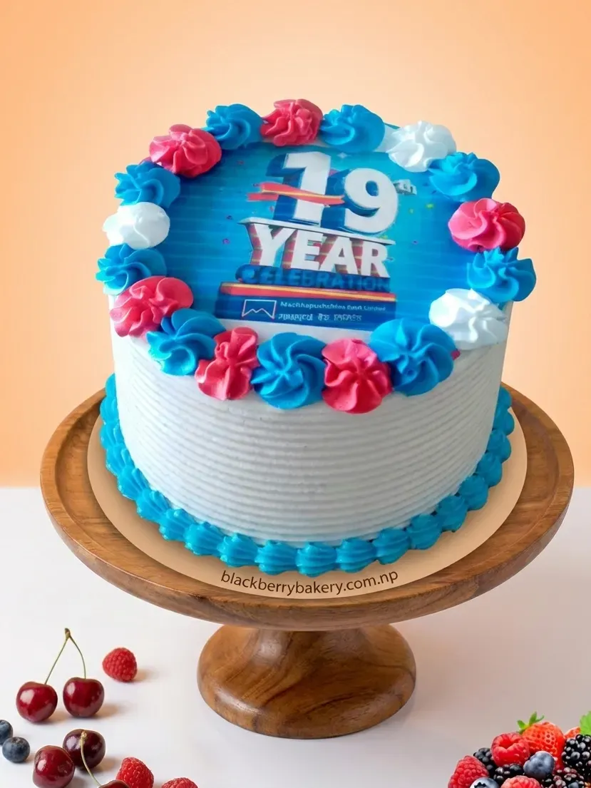 Blue Theme Photo Cake – Your Photo on Top 