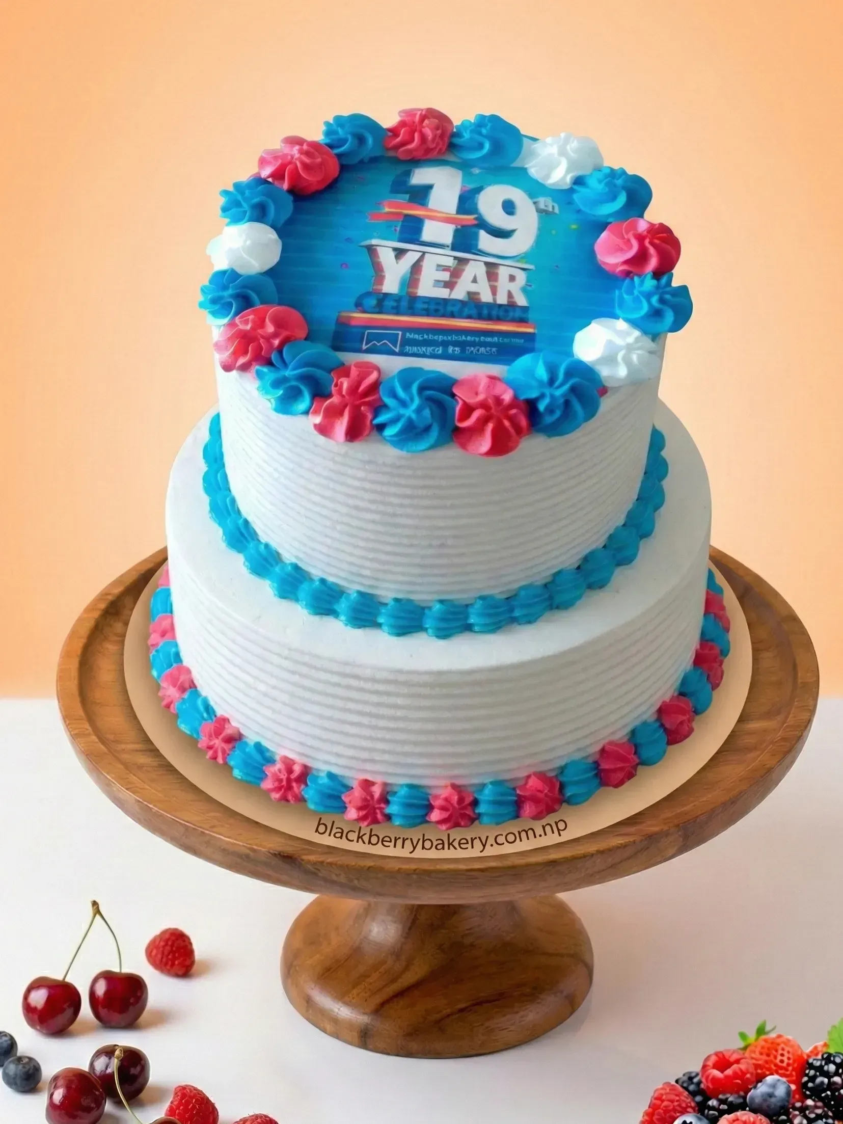Blue Theme Multi Tier Photo Cake – Your Photo on Top 