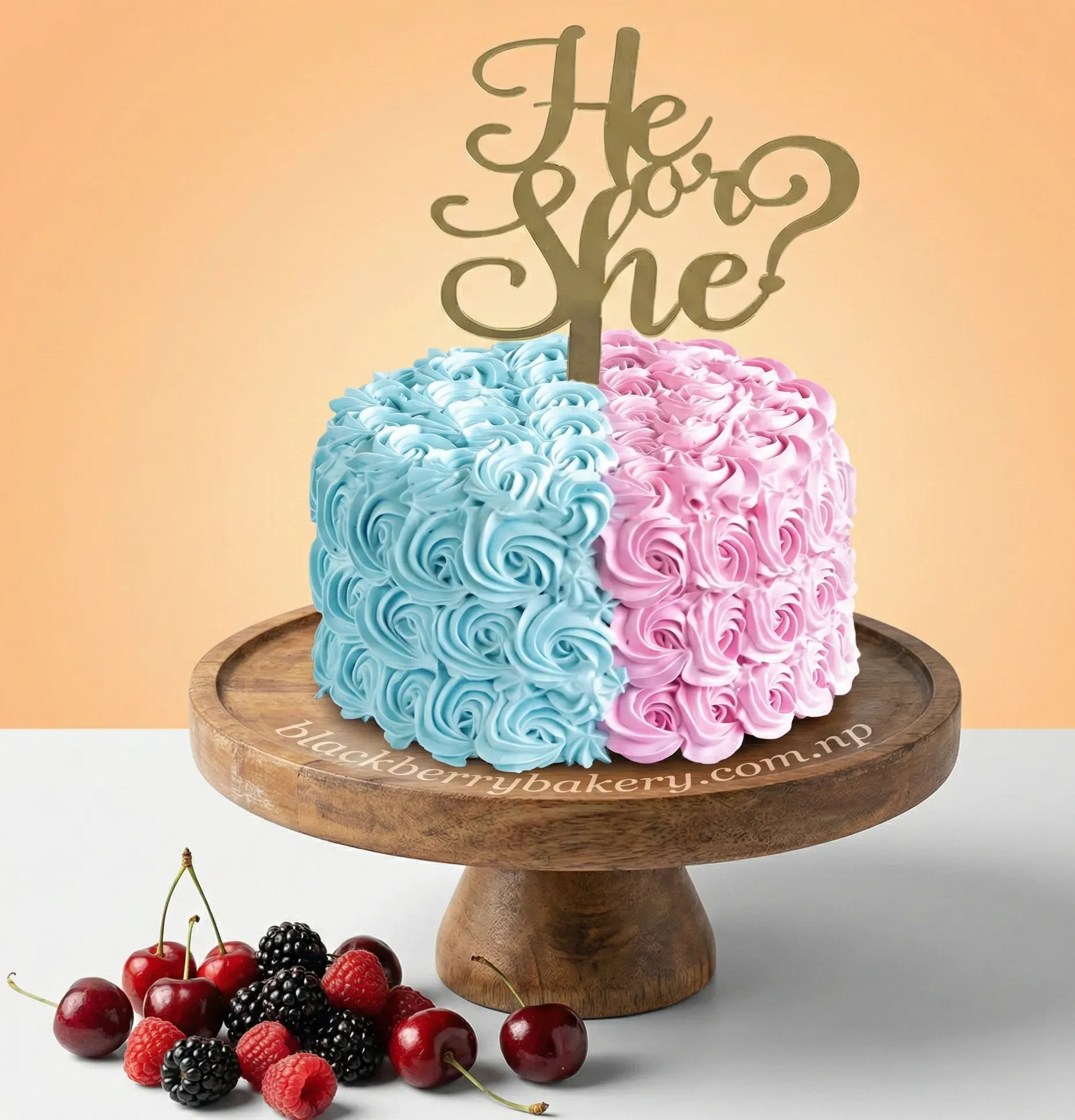 Baby Shower Floral Cake with He or She Tag 