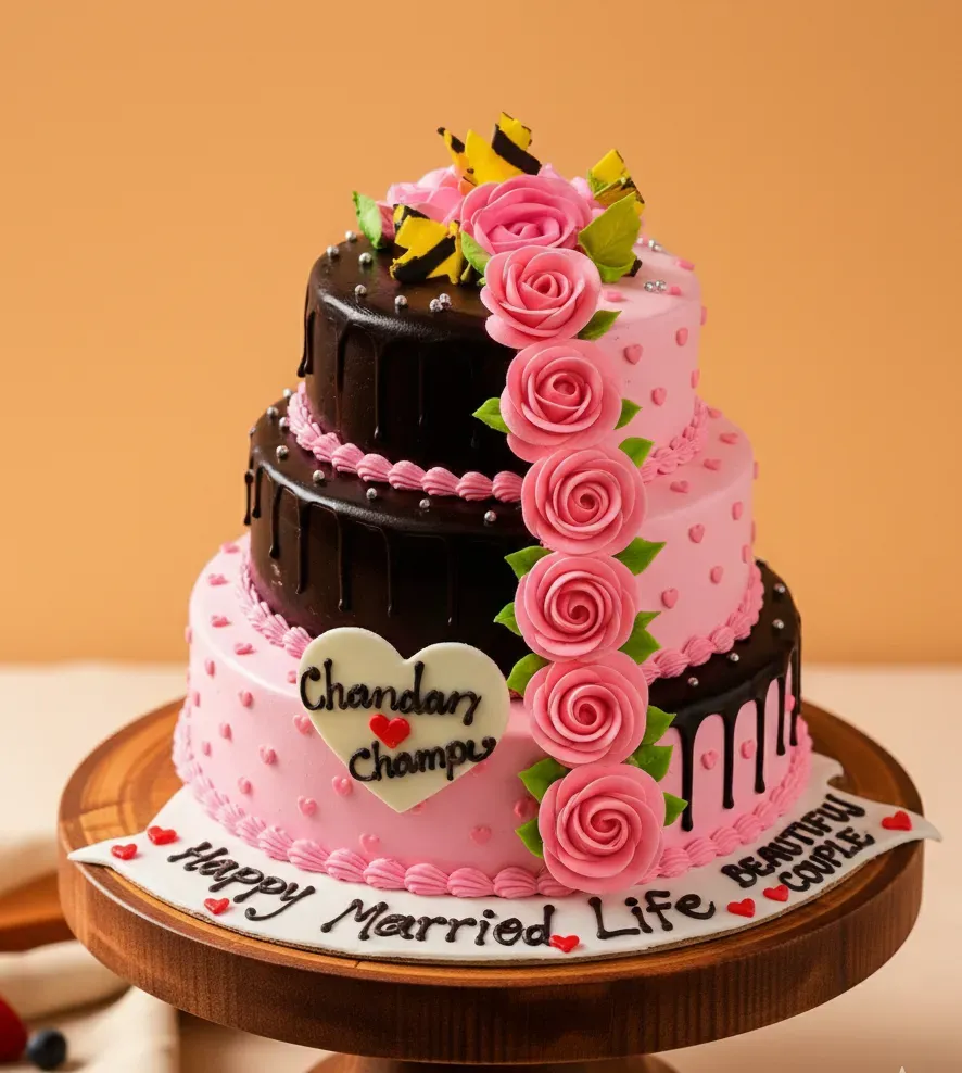 Pink Floral Love Cake