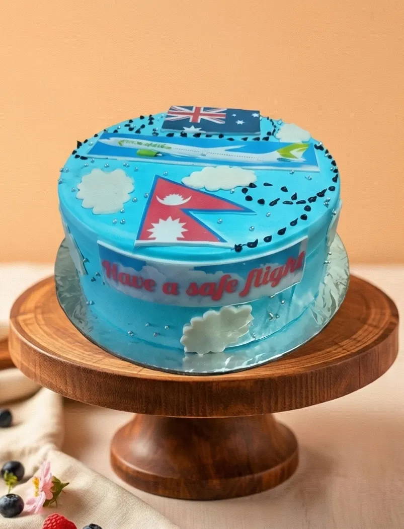 Travel / Flying Theme Cake Name-Country Flag