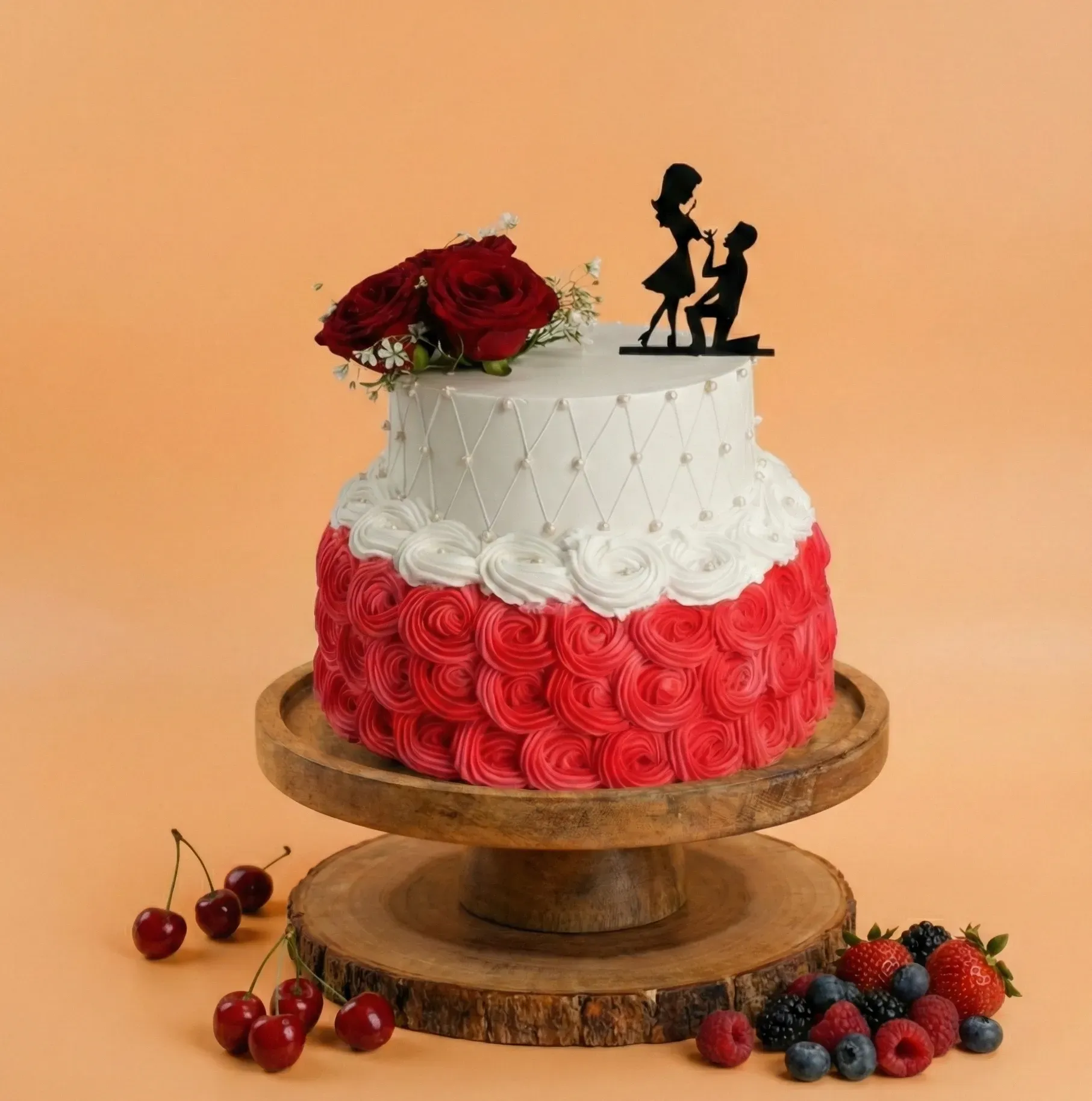 Love Red  Rose and Floral Cake