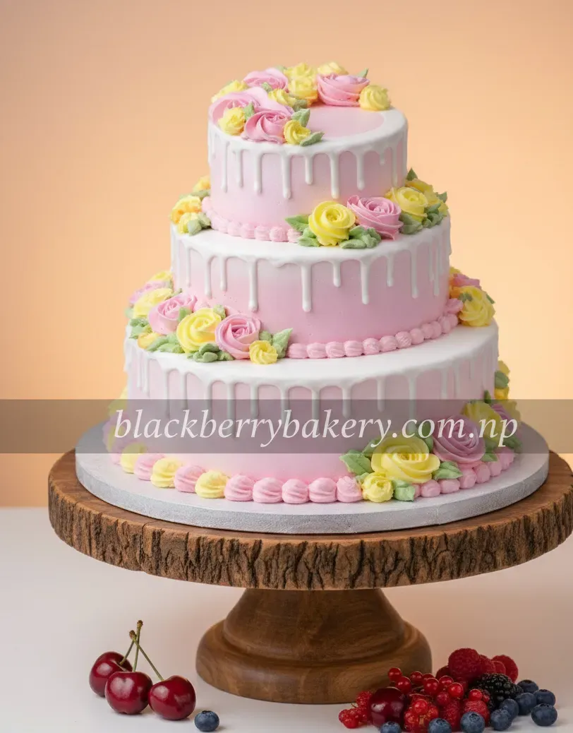  Pink Theme White-Chocolate Dripping Sweet Cake