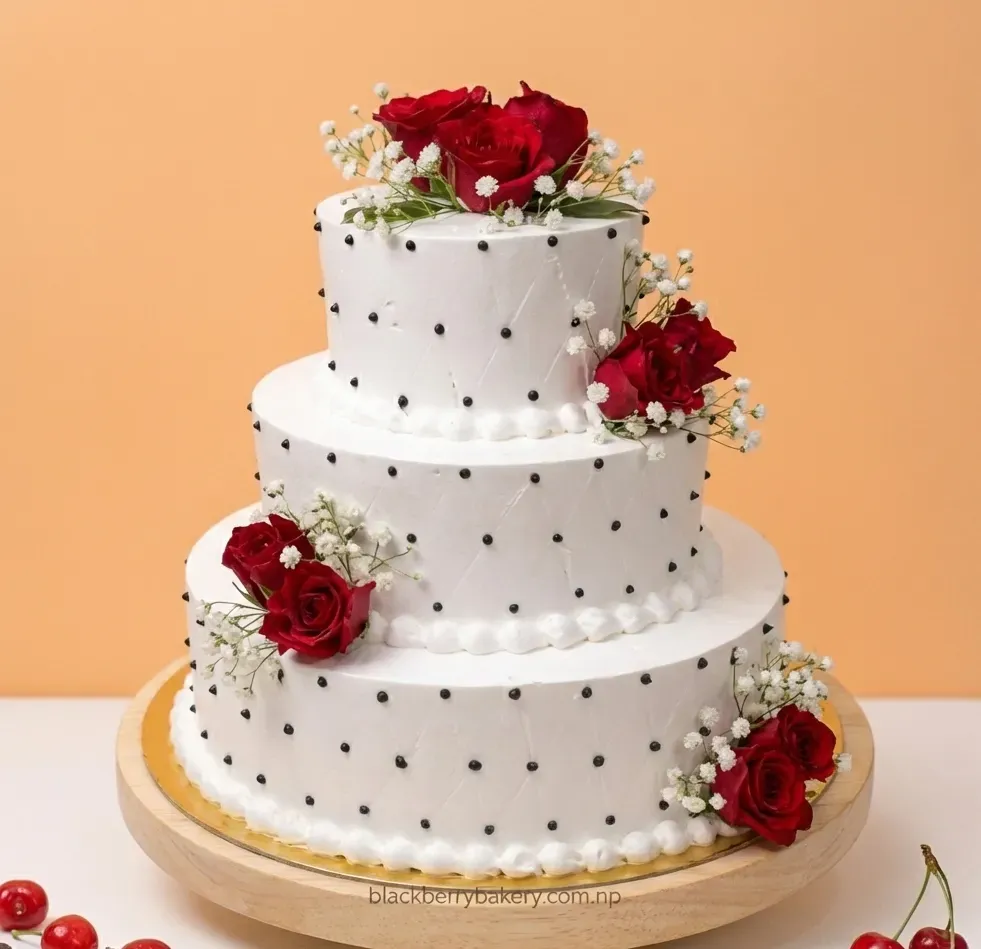 3Layer Classic Red Rose Designer Cake